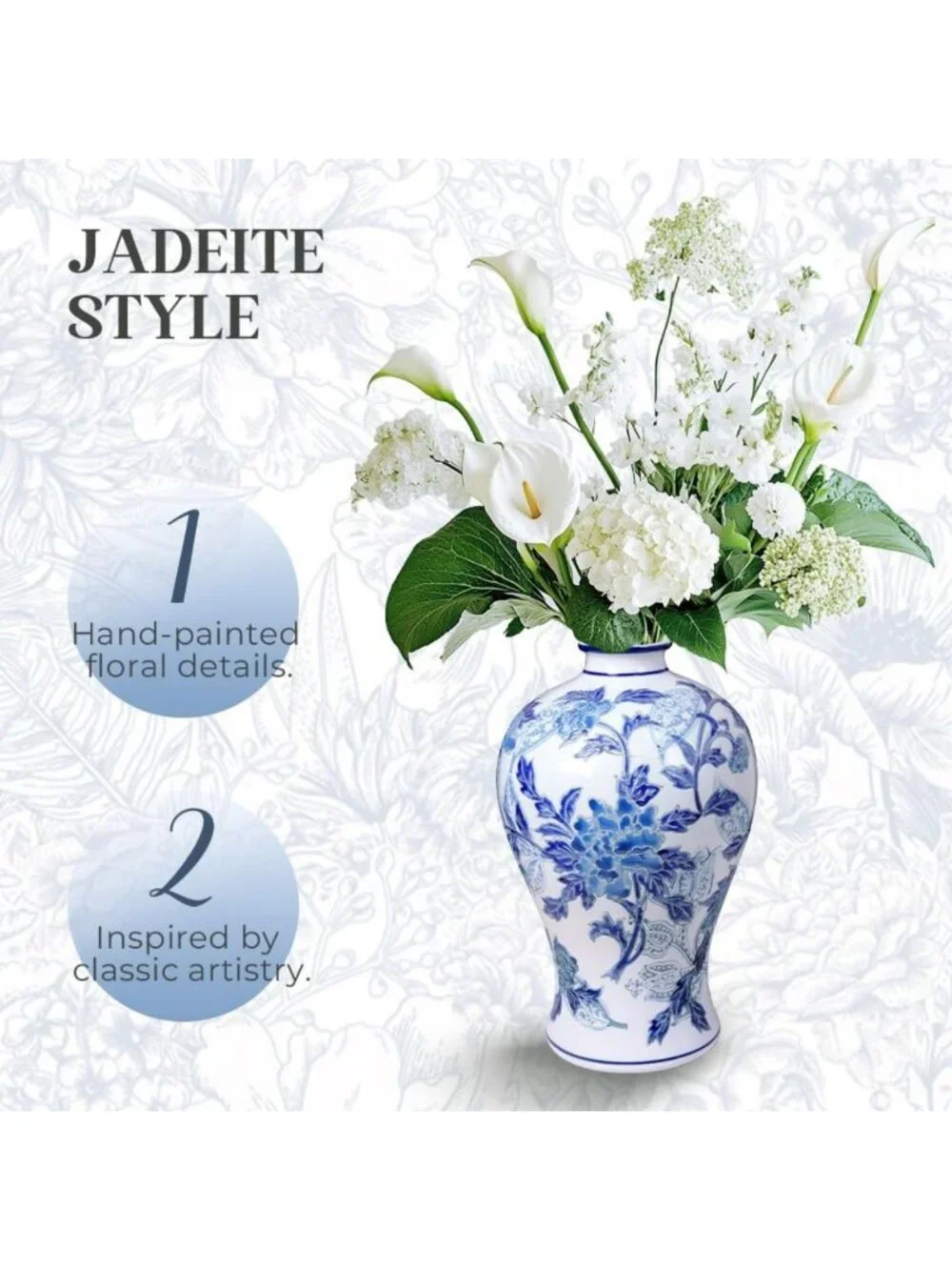 Hand-Painted Blue & White Floral Porcelain Vase, 13